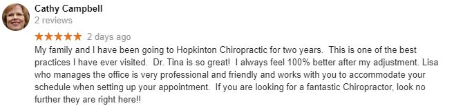 Hopkinton Chiropractic Patient Testimonial