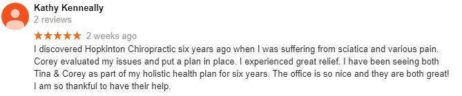 Hopkinton Chiropractic Patient Testimonial