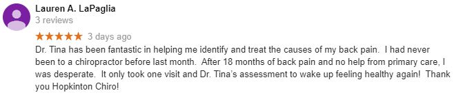 Hopkinton Chiropractic Patient Testimonial